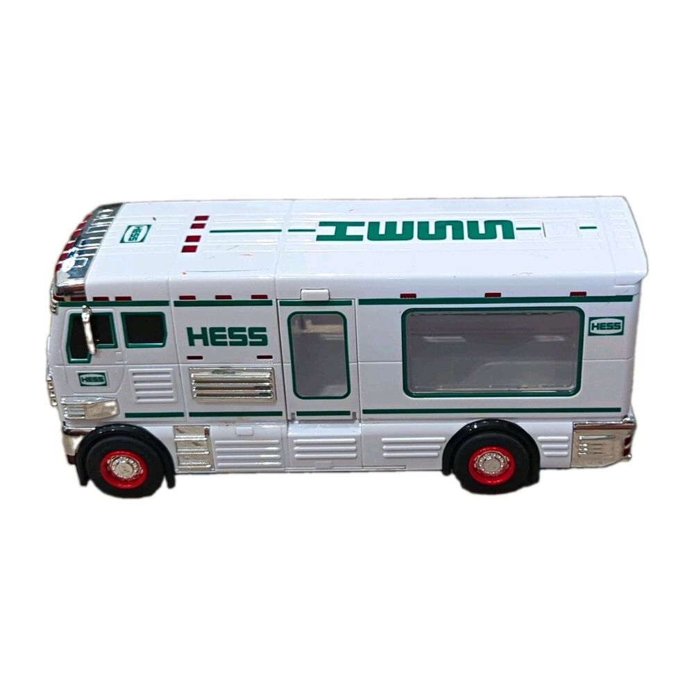 Hess White Toy Vehicle Truck Trailer Bus/Van Gas & Oil Theme Green Logos